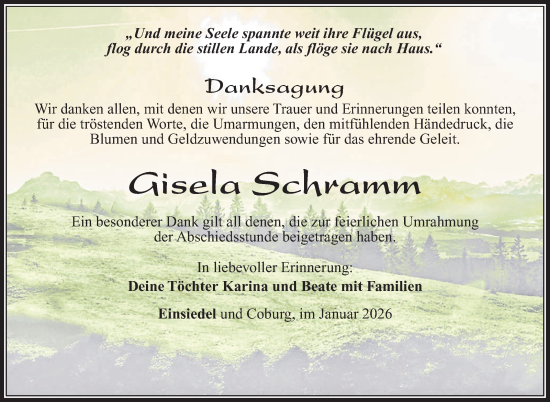 Traueranzeige von Gisela Schramm von Südthüringer Presse