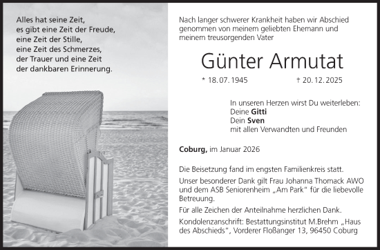 Traueranzeige von Günter Armutat von Neue Presse Coburg