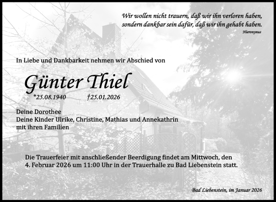 Traueranzeige von Günter Thiel von Südthüringer Presse