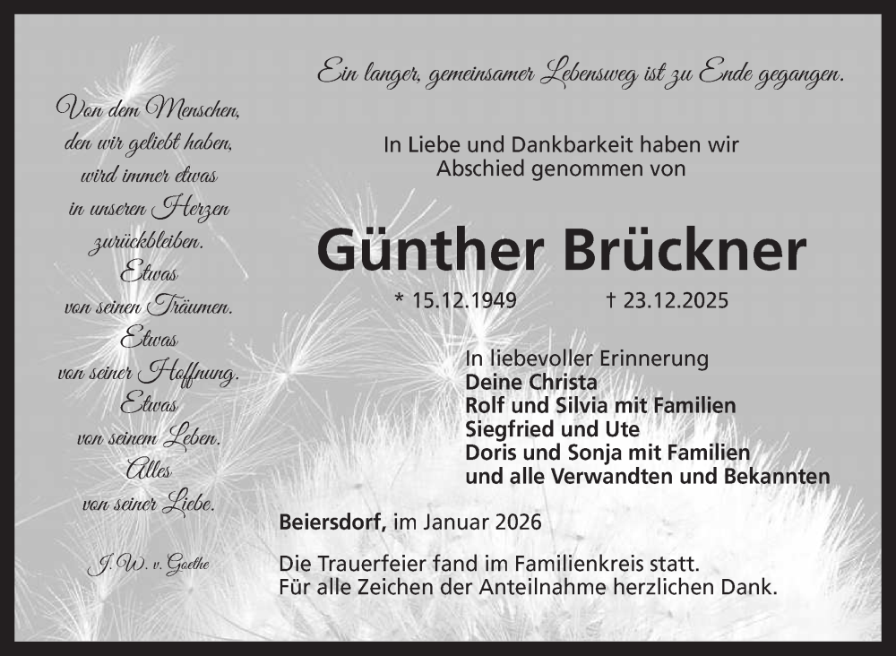  Traueranzeige für Günther Brückner vom 10.01.2026 aus Neue Presse Coburg