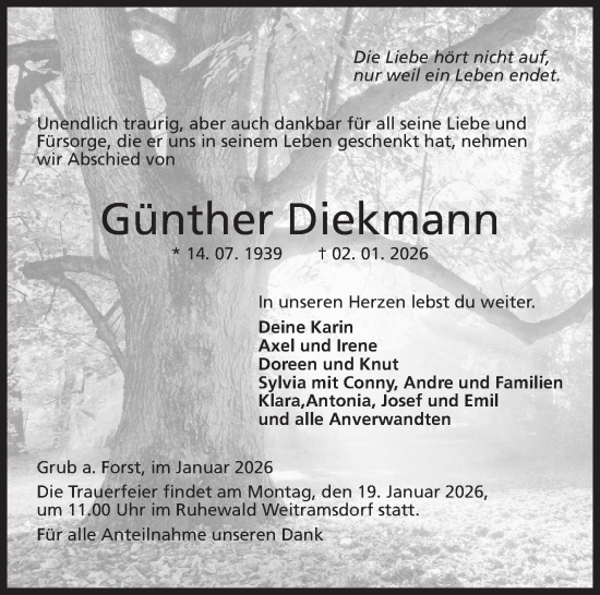 Traueranzeige von Günther Diekmann von Neue Presse Coburg