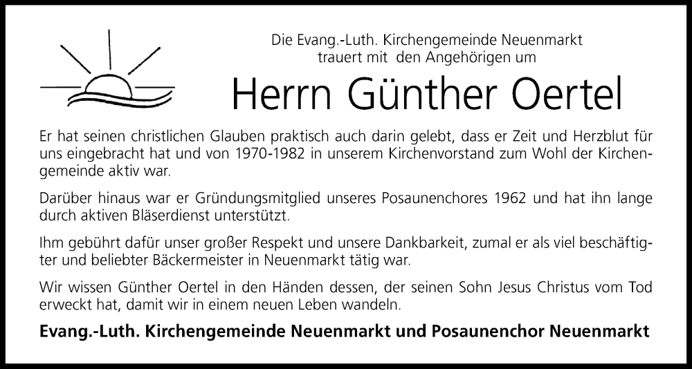  Traueranzeige für Günther Oertel vom 15.01.2026 aus Frankenpost