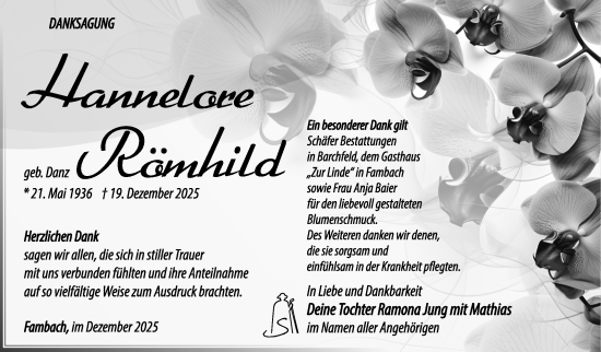 Traueranzeige von Hannelore Römhild von Südthüringer Presse