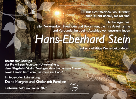 Traueranzeige von Hans-Eberhard Stein von Südthüringer Presse