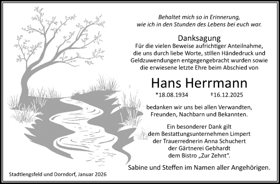 Traueranzeige von Hans Herrmann von Südthüringer Presse