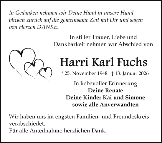 Traueranzeige von Harri Karl Fuchs von Frankenpost
