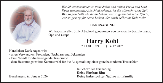 Traueranzeige von Harry Kohl von Südthüringer Presse