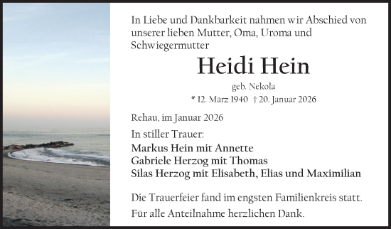 Traueranzeige von Heidi Hein von Frankenpost