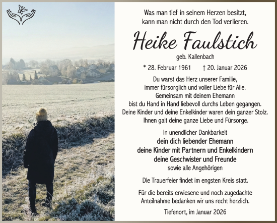 Traueranzeige von Heike Faulstich von Südthüringer Presse