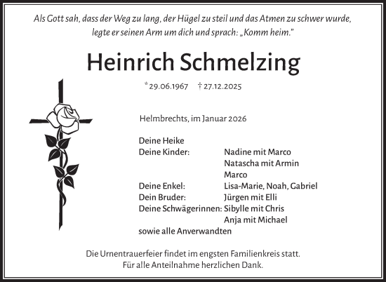Traueranzeige von Heinrich Schmelzing von Frankenpost