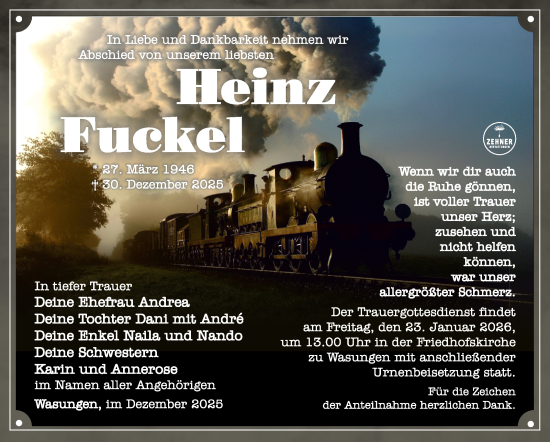 Traueranzeige von Heinz Fuckel von Südthüringer Presse