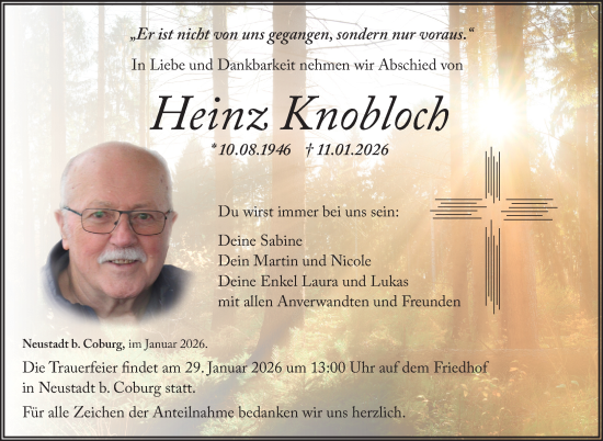 Traueranzeige von Heinz Knobloch von Neue Presse Coburg