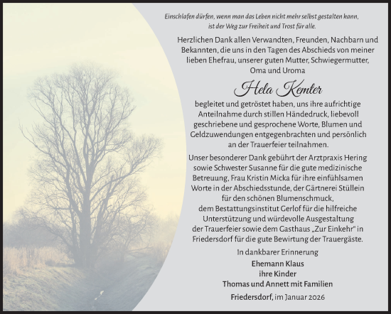 Traueranzeige von Hela Kemter von Südthüringer Presse
