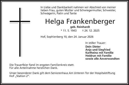 Traueranzeige von Helga Frankenberger von Frankenpost