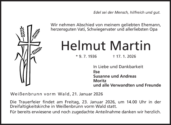 Traueranzeige von Helmut Martin von Neue Presse Coburg