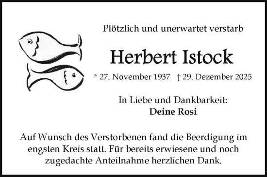 Traueranzeige von Herbert Istock von Frankenpost