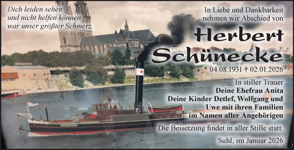  Traueranzeige für Herbert Schünecke vom 10.01.2026 aus Südthüringer Presse