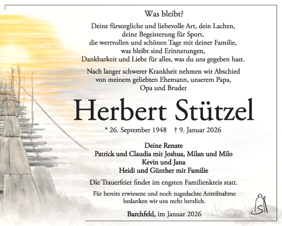 Traueranzeige von Herbert Stützel von Südthüringer Presse