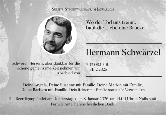 Traueranzeige von Hermann Schwärzel von Frankenpost