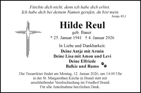 Traueranzeige von Hilde Reul von Frankenpost