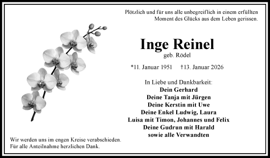 Traueranzeige von Inge Reinel von Frankenpost