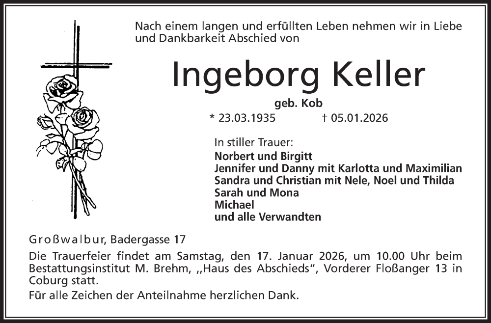  Traueranzeige für Ingeborg Keller vom 10.01.2026 aus Neue Presse Coburg
