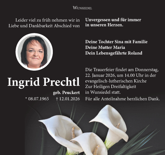 Traueranzeige von Ingrid Prechtl von Frankenpost