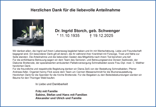 Traueranzeige von Ingrid Storch von Südthüringer Presse