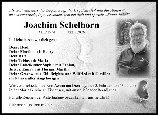 Traueranzeige von Joachim Schelhorn von Südthüringer Presse