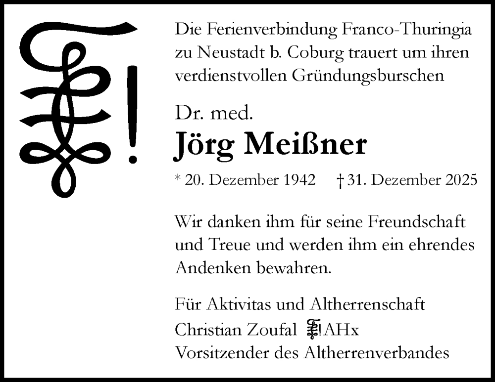  Traueranzeige für Jörg Meißner vom 09.01.2026 aus Neue Presse Coburg