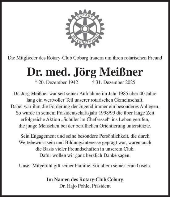 Traueranzeige von Jörg Meißner von Neue Presse Coburg