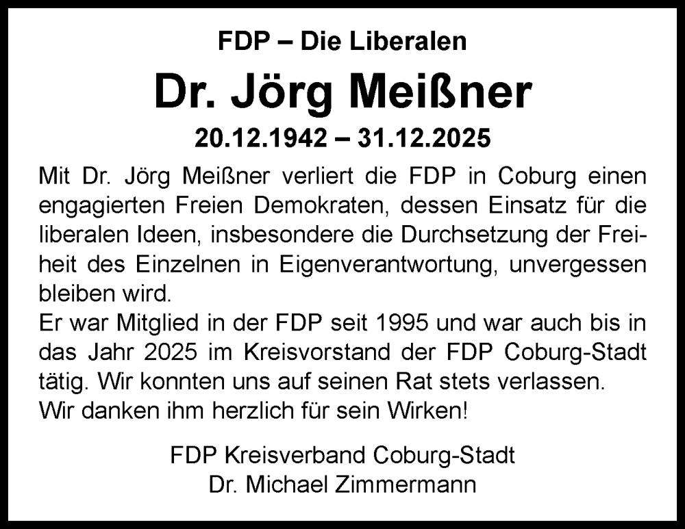  Traueranzeige für Jörg Meißner vom 10.01.2026 aus Neue Presse Coburg