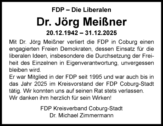 Traueranzeige von Jörg Meißner von Neue Presse Coburg