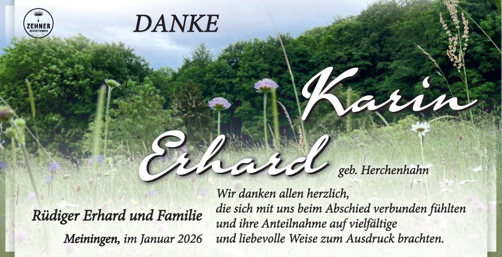  Traueranzeige für Karin Erhard vom 31.01.2026 aus Südthüringer Presse