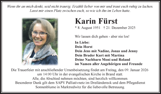 Traueranzeige von Karin Fürst von Frankenpost