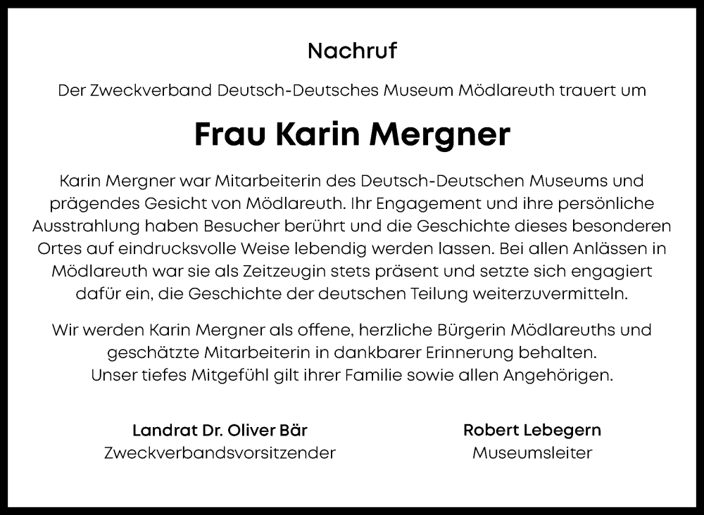  Traueranzeige für Karin Mergner vom 31.01.2026 aus Frankenpost