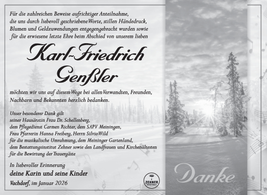 Traueranzeige von Karl-Friedrich Genßler von Südthüringer Presse