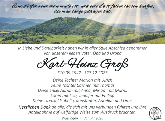 Traueranzeige von Karl-Heinz Groß von Südthüringer Presse