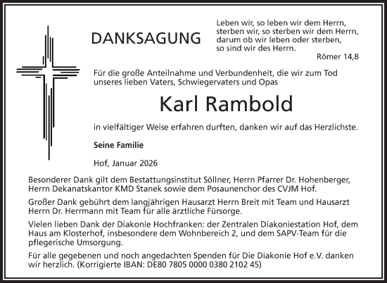 Traueranzeige von Karl Rambold von Frankenpost