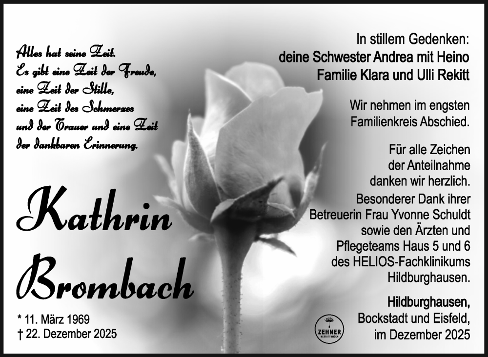  Traueranzeige für Kathrin Brombach vom 10.01.2026 aus Südthüringer Presse