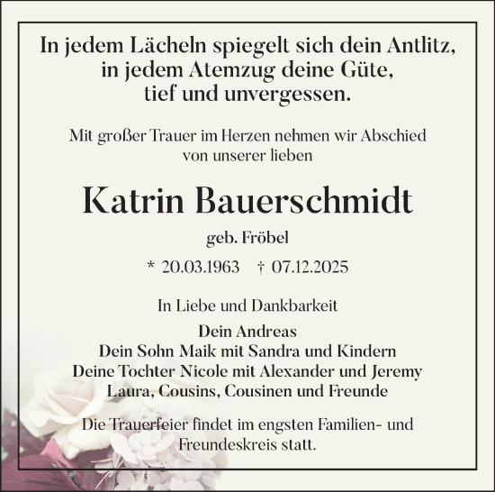 Traueranzeige von Katrin Bauerschmidt von Südthüringer Presse