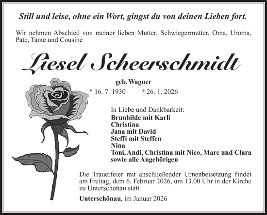 Traueranzeige von Liesel Scheerschmidt von Südthüringer Presse