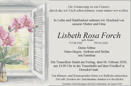 Traueranzeige von Lisbeth Rosa Forch von Südthüringer Presse