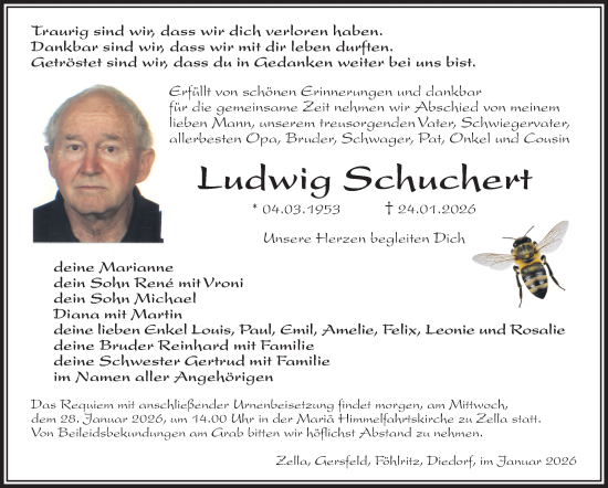 Traueranzeige von Ludwig Schuchert von Südthüringer Presse