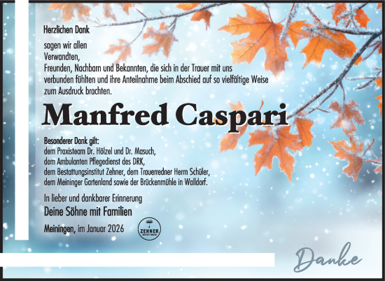 Traueranzeige von Manfred Caspari von Südthüringer Presse