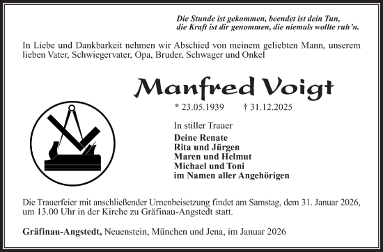 Traueranzeige von Manfred Voigt von Südthüringer Presse