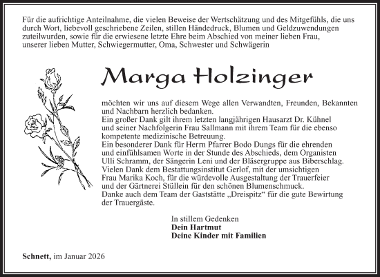 Traueranzeige von Marga Holzinger von Südthüringer Presse