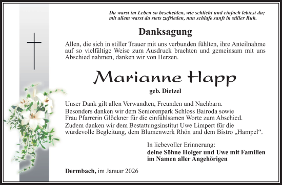 Traueranzeige von Marianne Happ von Südthüringer Presse