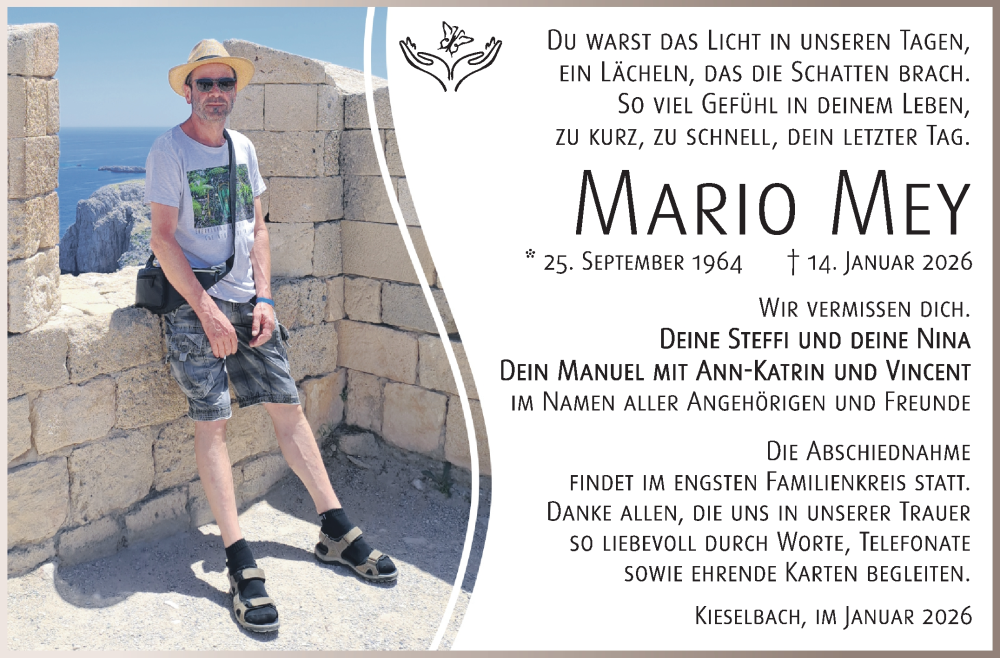  Traueranzeige für Mario Mey vom 24.01.2026 aus Südthüringer Presse