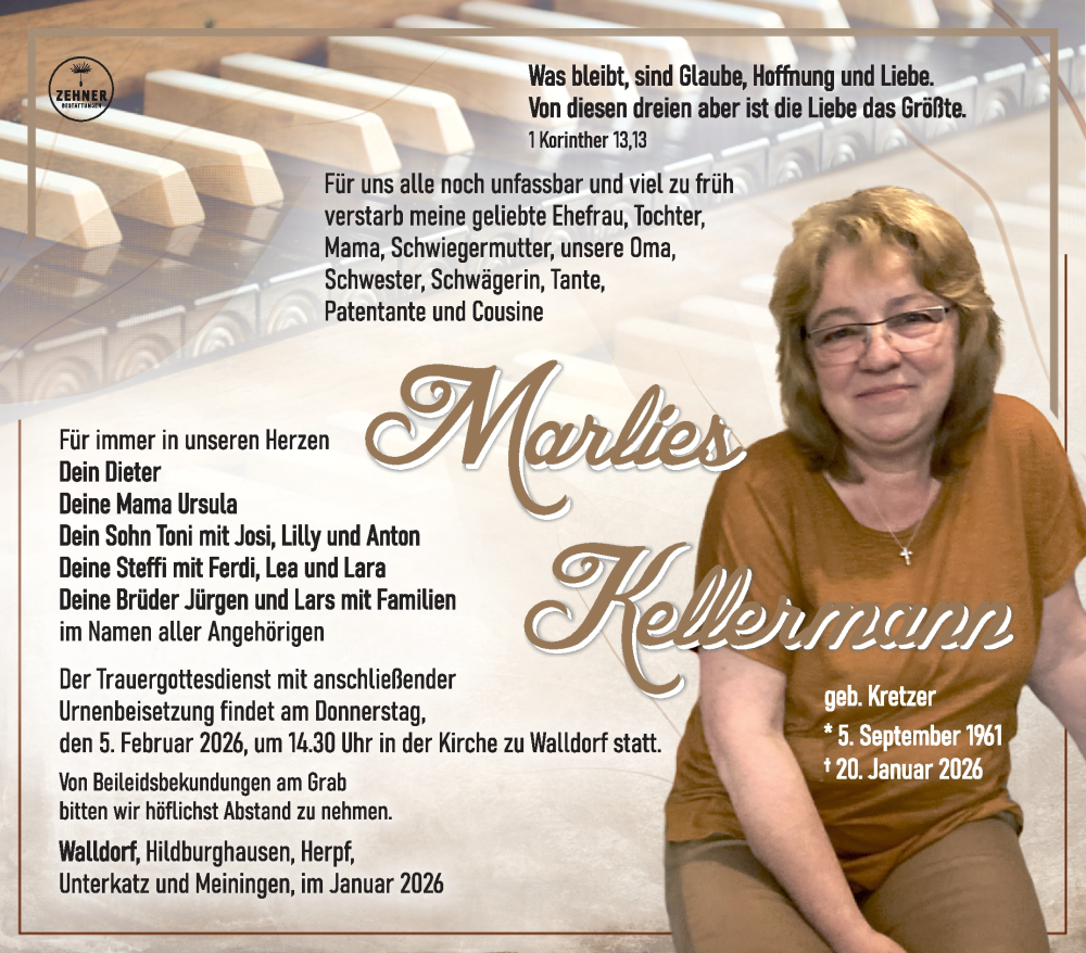  Traueranzeige für Marlies Kellermann vom 31.01.2026 aus Südthüringer Presse